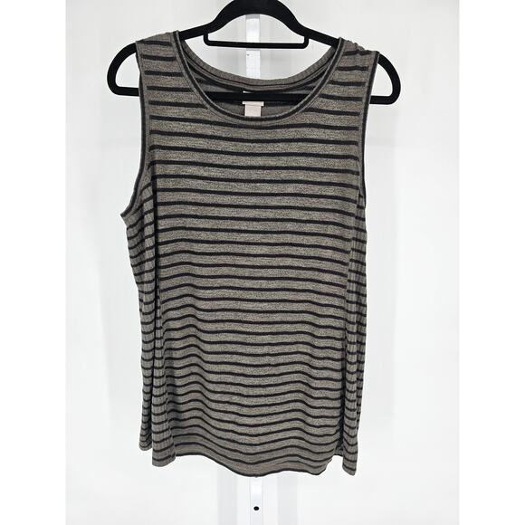 Zenergy by Chicos Womens Sz 2 (US L) Sleeveless Knit Top Gray Black Striped - Picture 1 of 3